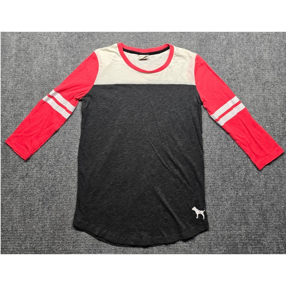 PINK Victorias Secret Baseball Tee Shirt Womens XS Striped Long Sleeve Pullover
